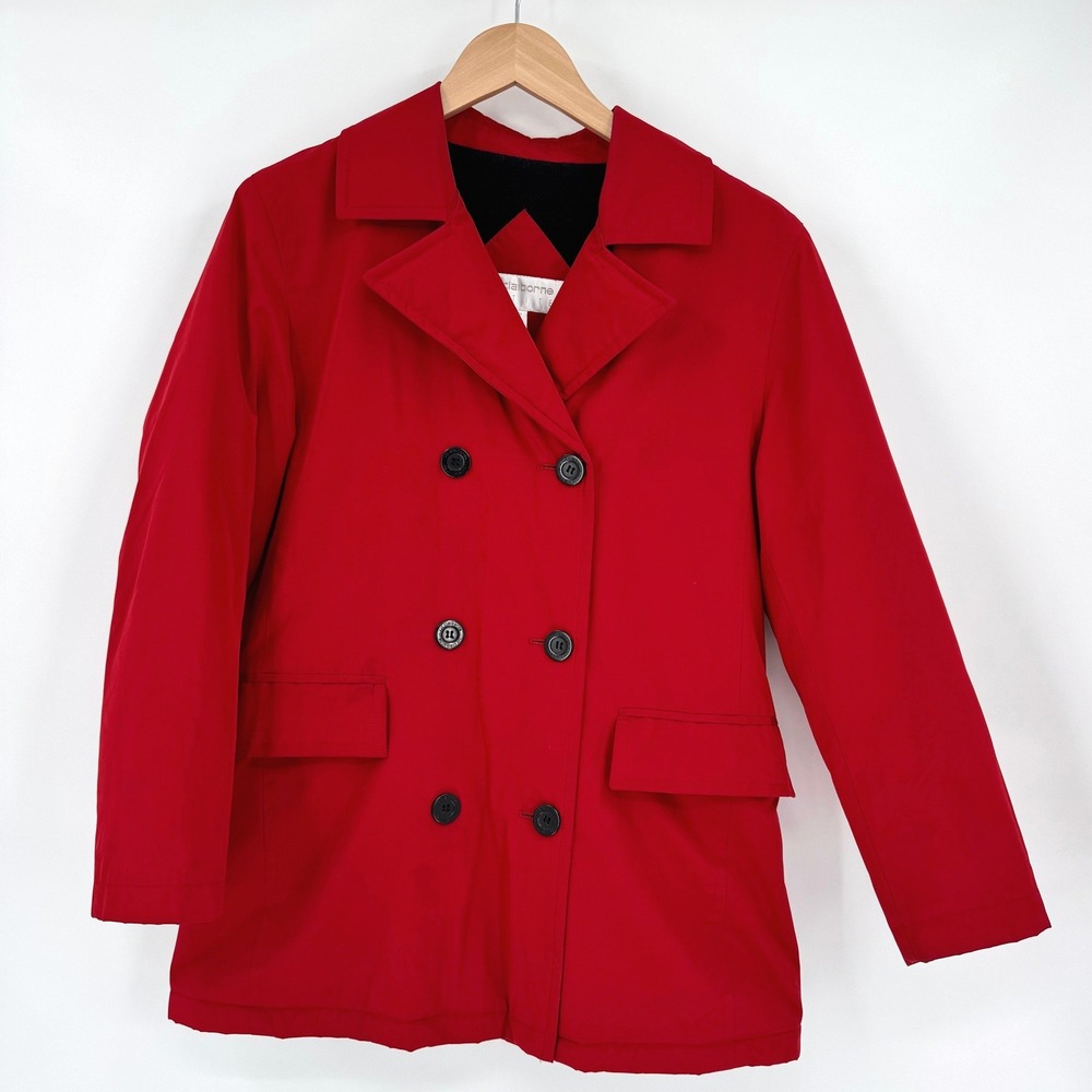 Liz‎ Claiborne Petite Red Double Breasted Peat Coat Jacket Size MP